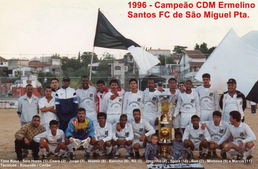 1996 - Santos de São Miguel e seu elenco campeão em 1996 (foto: Arquivo Pessoal)